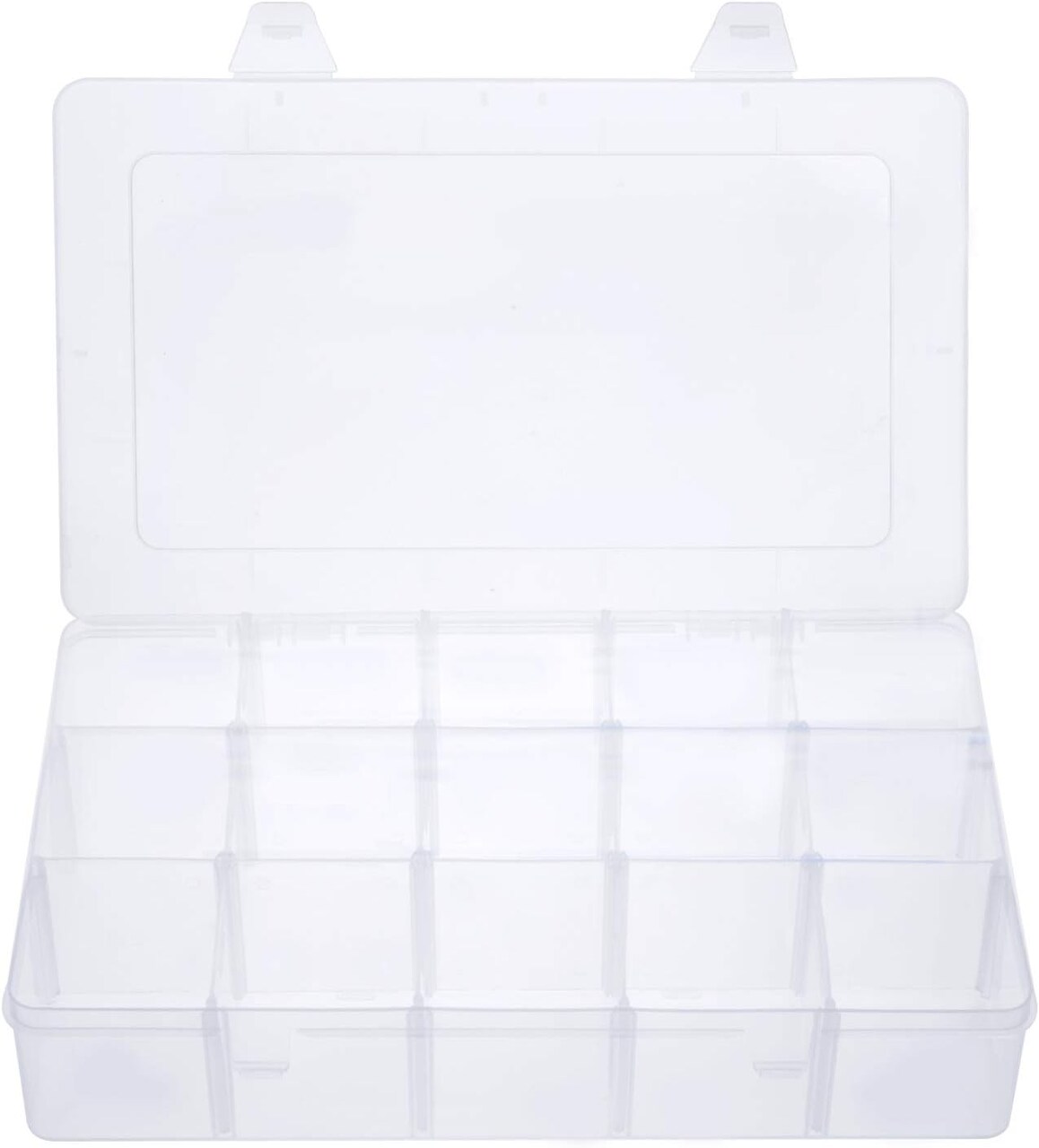 15-Grid Clear Plastic Jewelry Organizer – Large Storage Box with Removable Dividers for Jewelry, Beads, Crafts & Accessories (Clear)